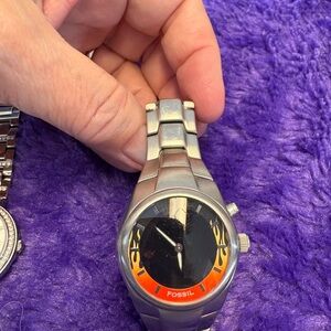 Fossil Flame Silver and Black and Red and Yellow Watch